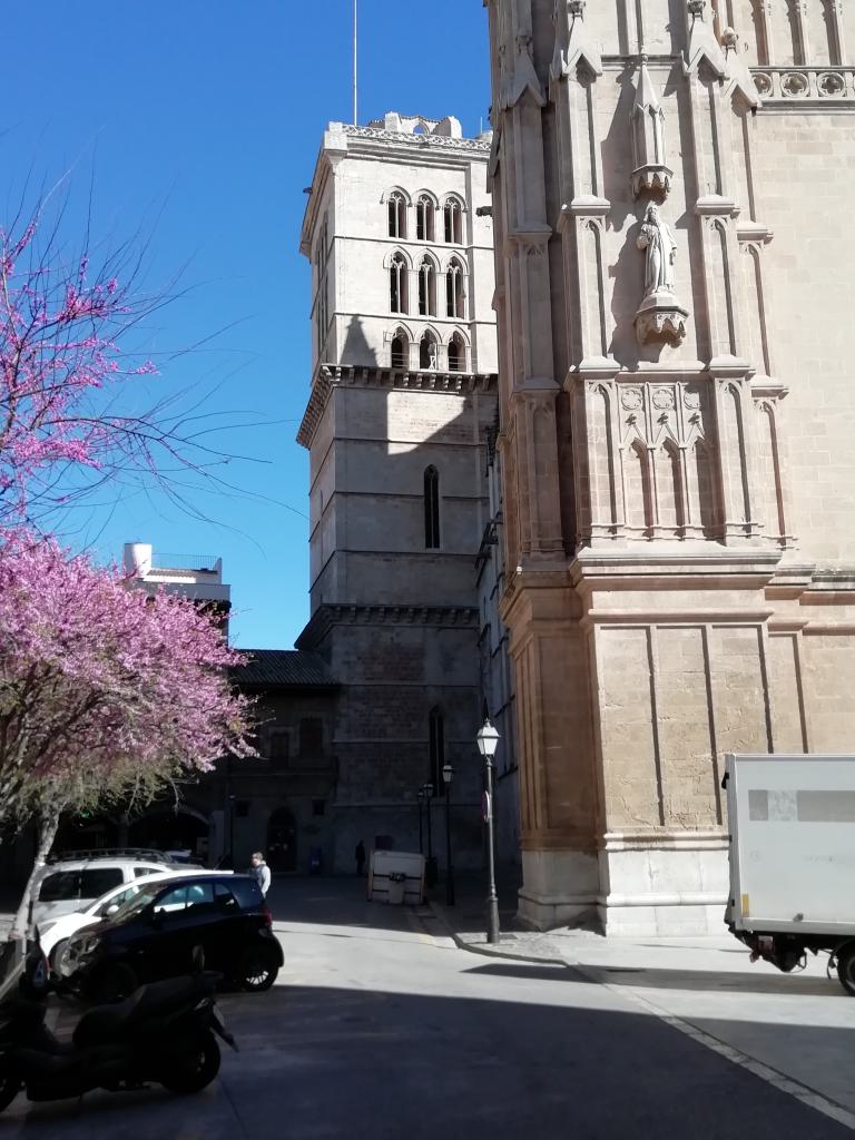 Torre del campanario que no está alineado con la catedral